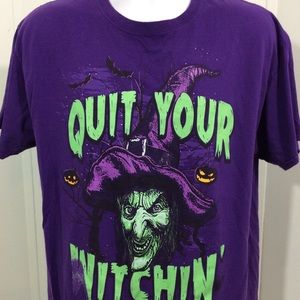 Halloween T Shirt XL Cotton Purple Graphic Witch
